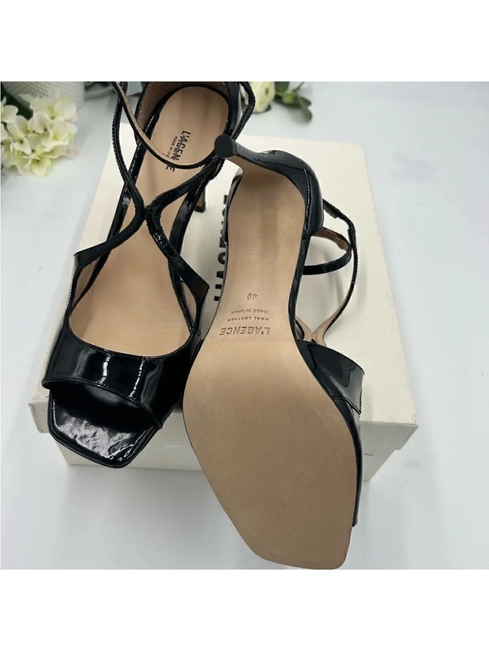Women’s L’Agence patent leather sandal size 40 made in Spain